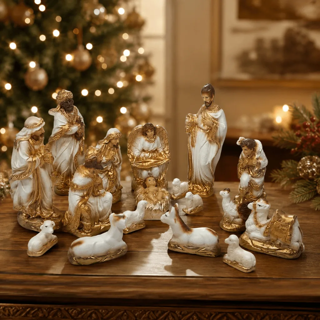 Kit presépio de Natal em gesso com 15 peças