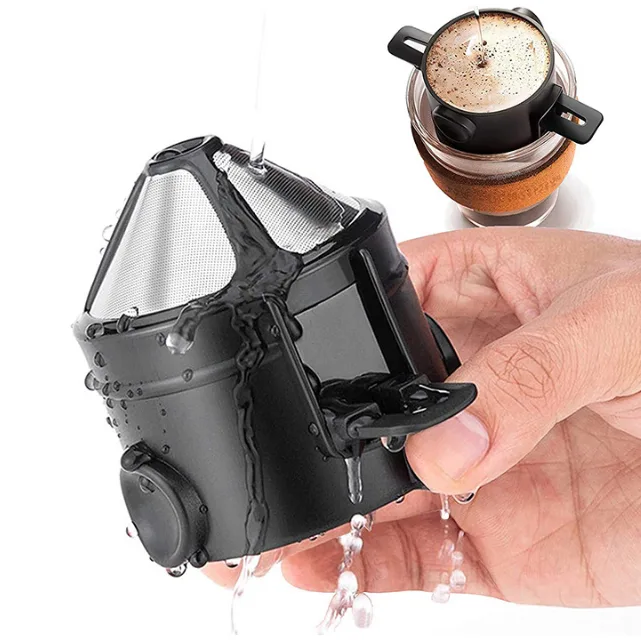 Coador de café dobrável em inox reutilizável