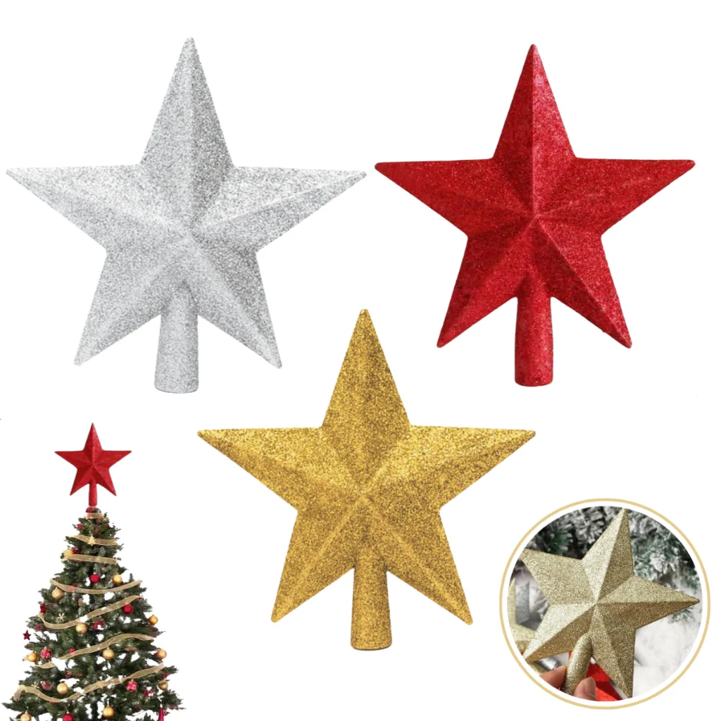 Estrela ponteira com glitter para árvore de Natal