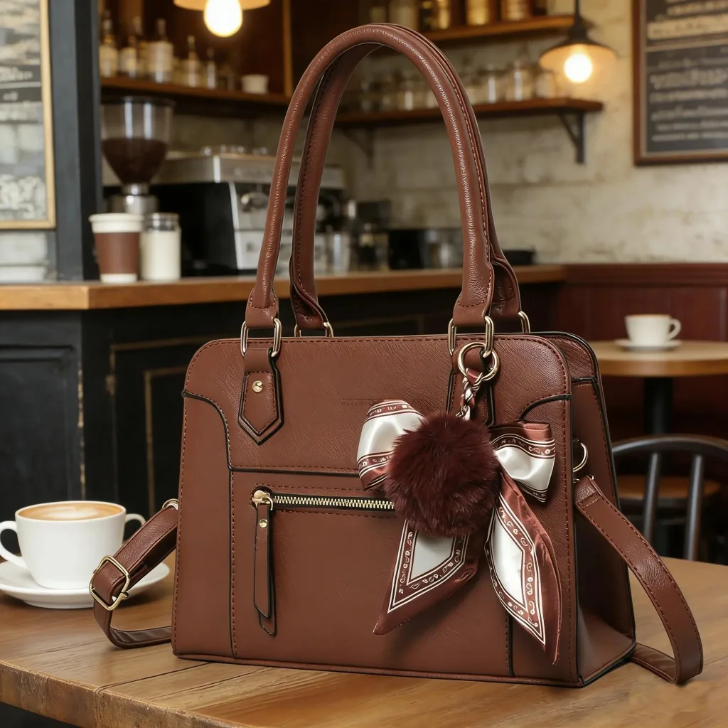 Bolsa feminina transversal de couro com chaveiro