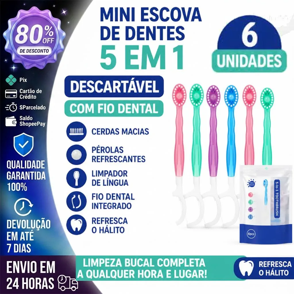 Escova de dentes descartável 5 em 1