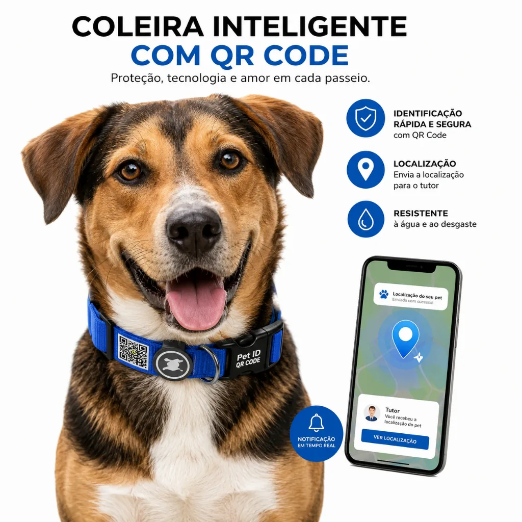 Coleira para cachorro com QR Code