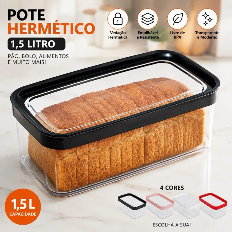 Pote hermético para pão e bolo de 1,5 L