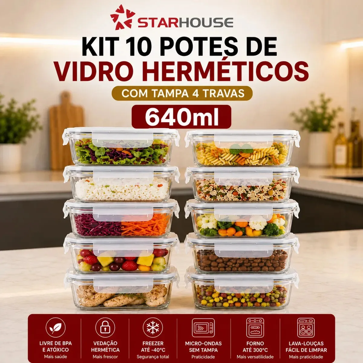 Kit Starhouse com 10 potes herméticos de vidro