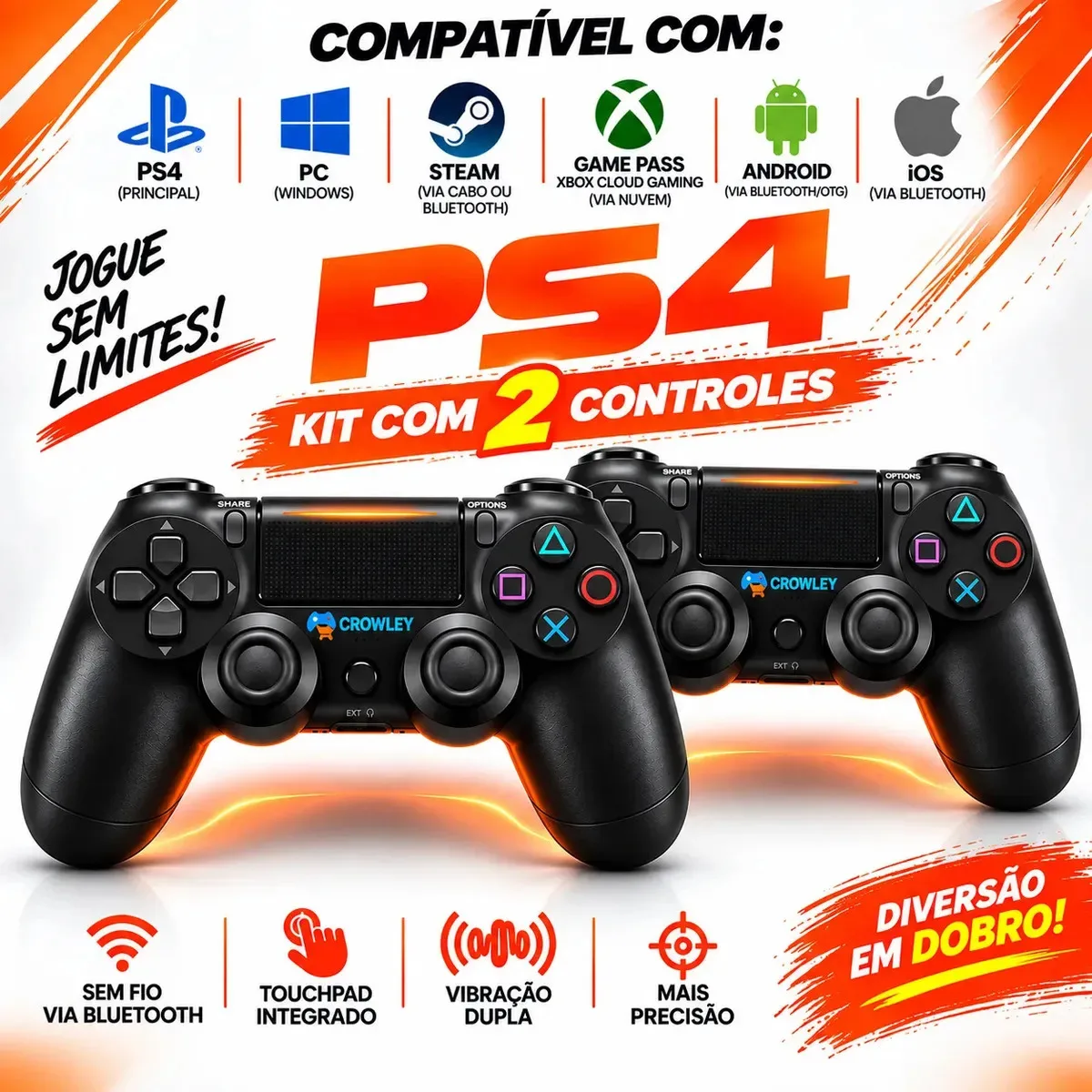 Kit com dois controles Bluetooth para PS4
