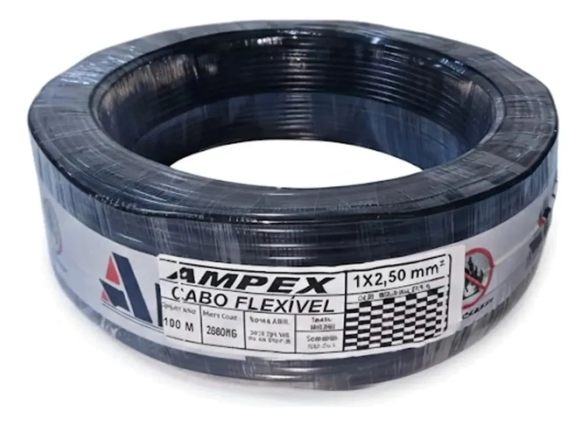 Fio elétrico flexível de 2,5 mm com 100 metros