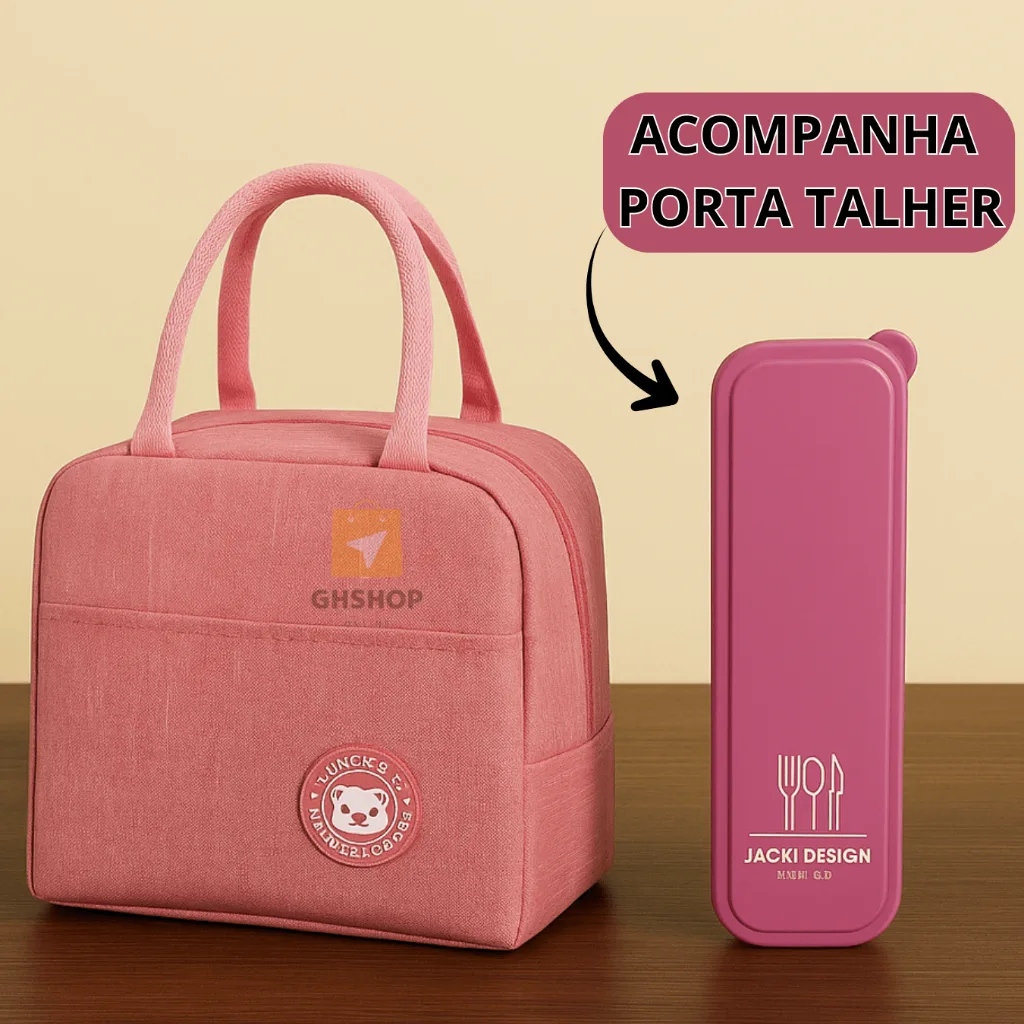 Bolsa térmica para marmita com estojo de talheres