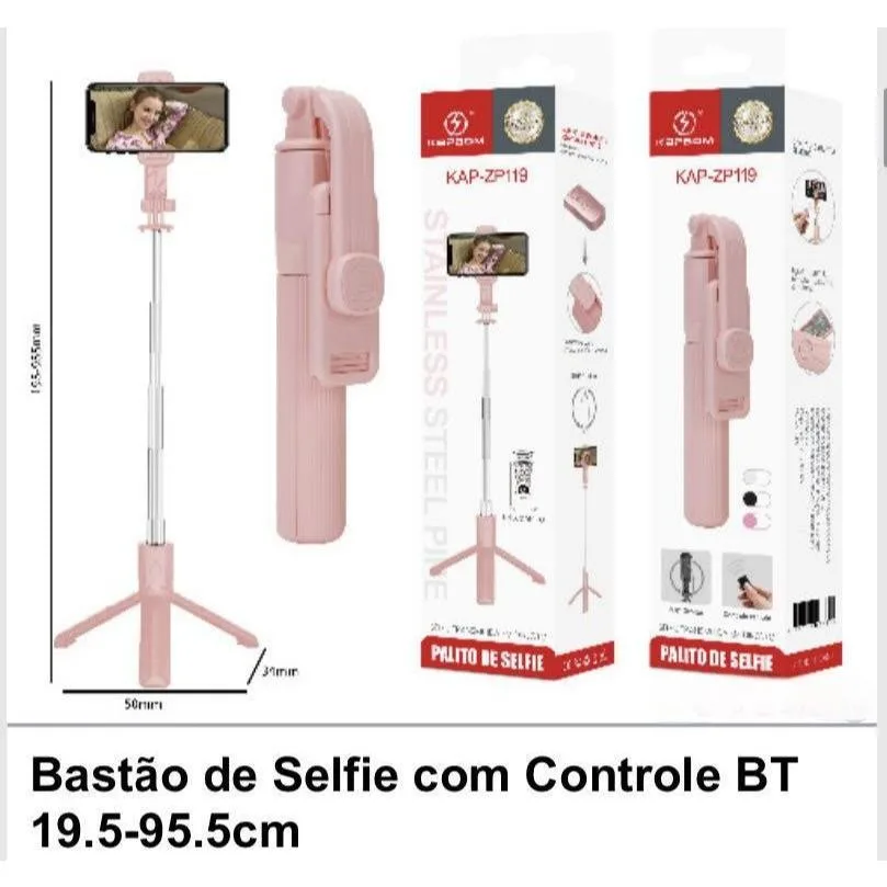 Tripé selfie stick extensível com controle remoto