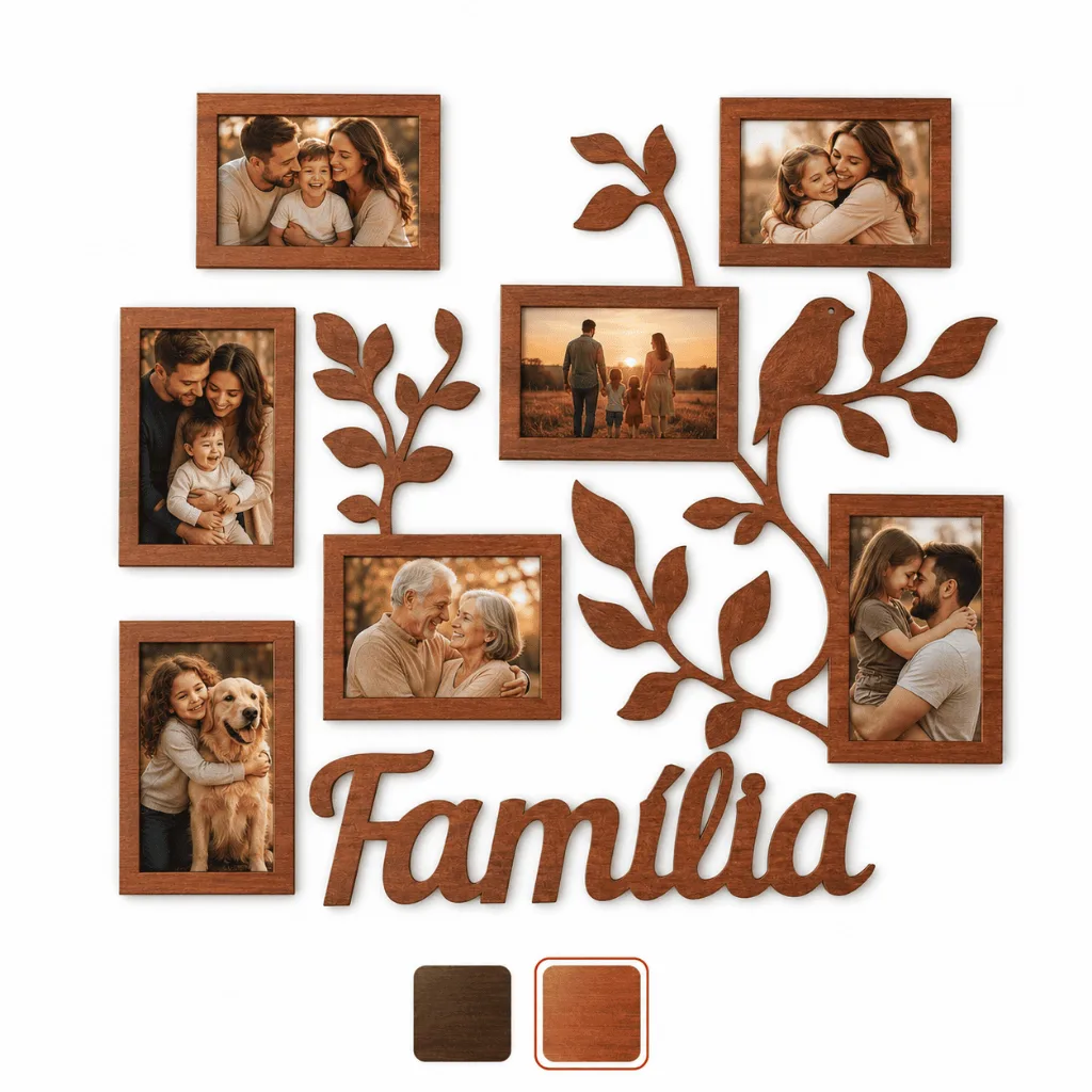 Quadro porta-retrato de MDF para 7 fotos