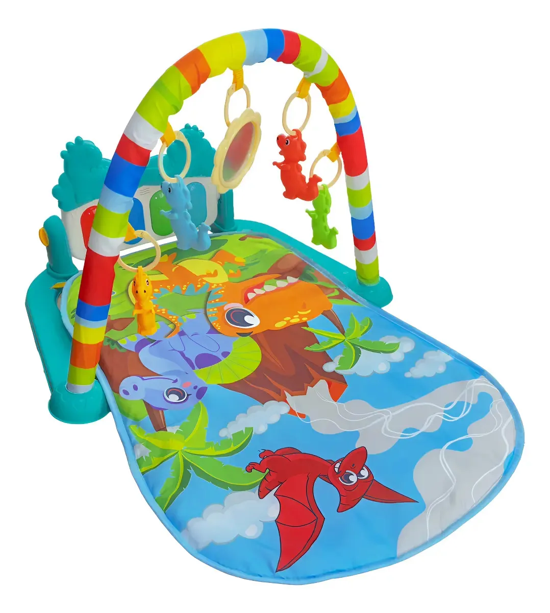 Tapete de atividades para bebê com piano Dino
