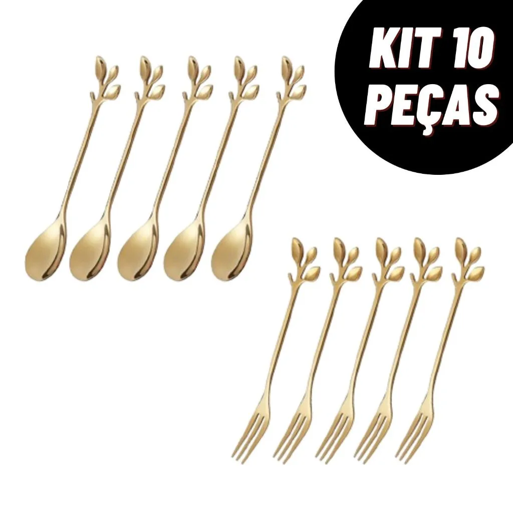 Kit com colheres de café e garfos de frutas