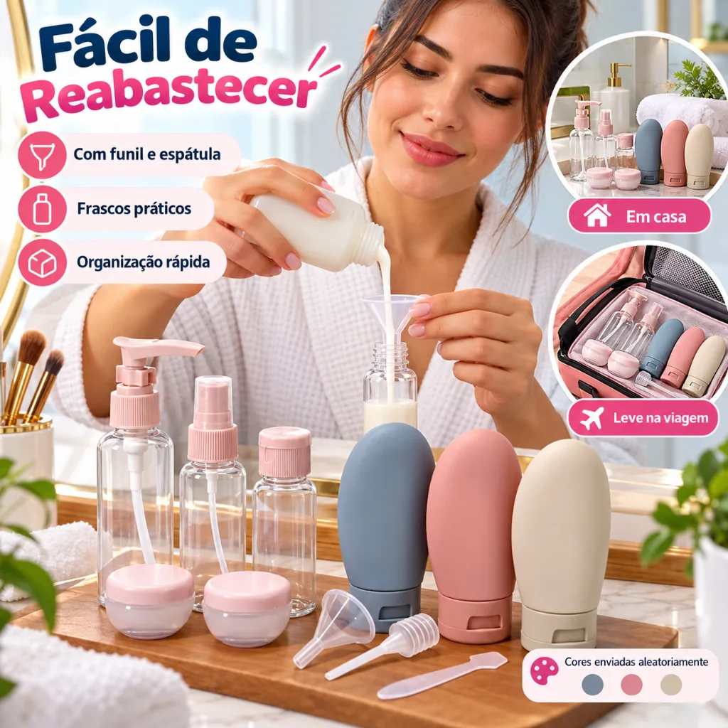 Kit de frascos plásticos para viagem
