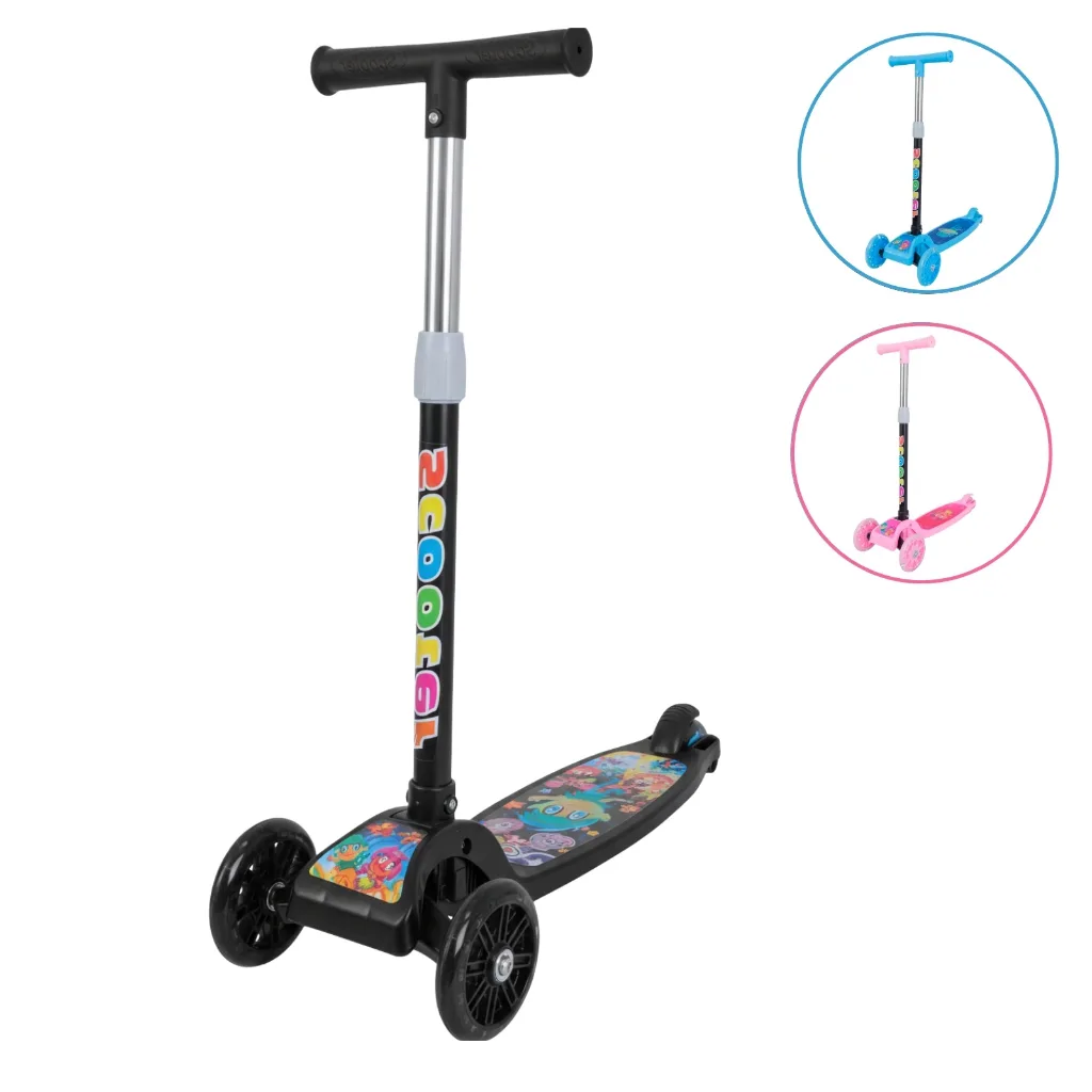 Patinete infantil 3 rodas com LED ajustável, scooter dobrável para menino e menina