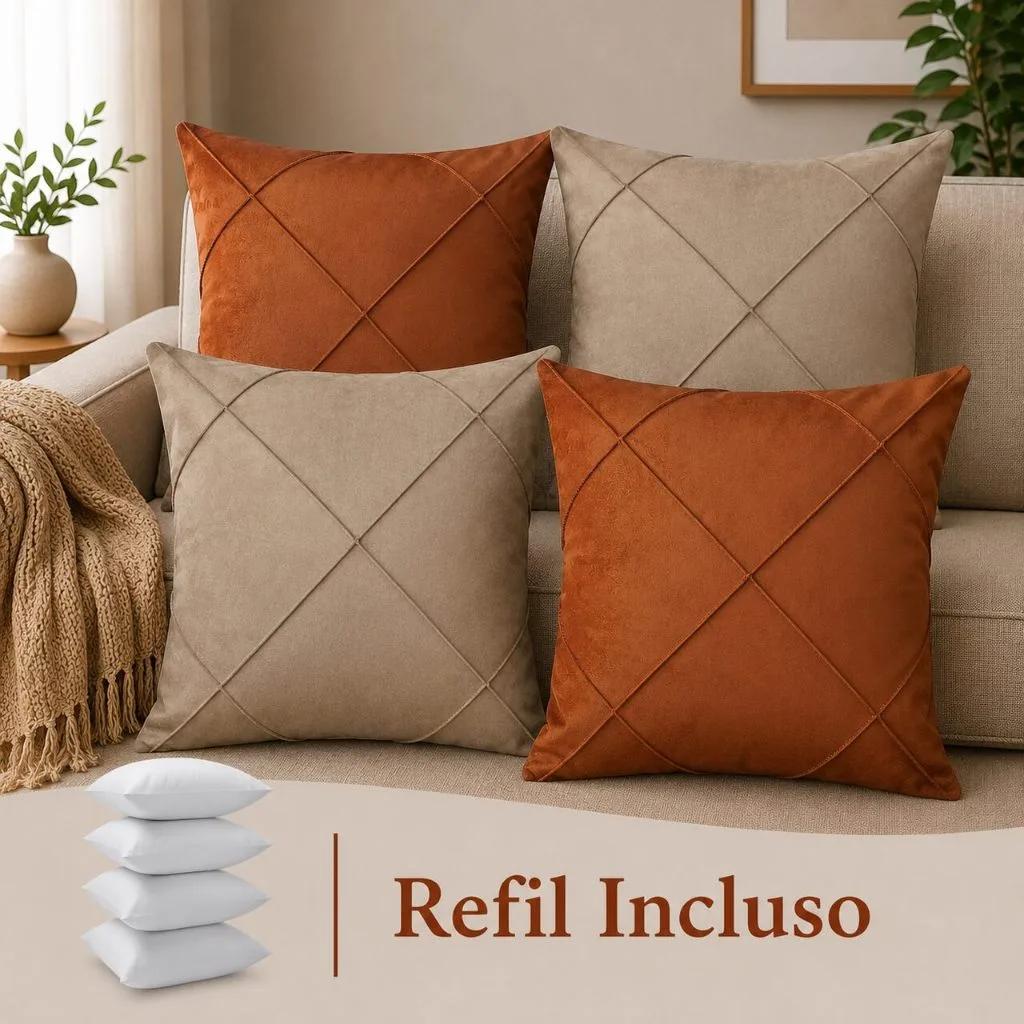 Kit com 4 almofadas decorativas de suede