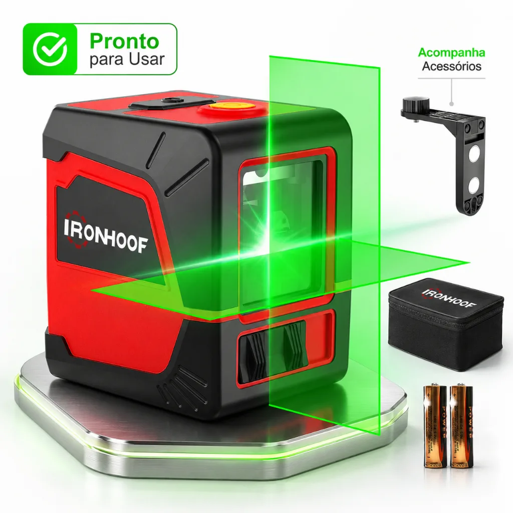 Nível a laser verde com tripé e duas baterias