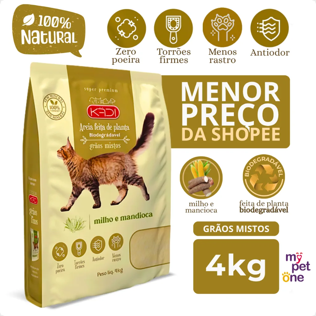 Areia biodegradável Kadi para gatos