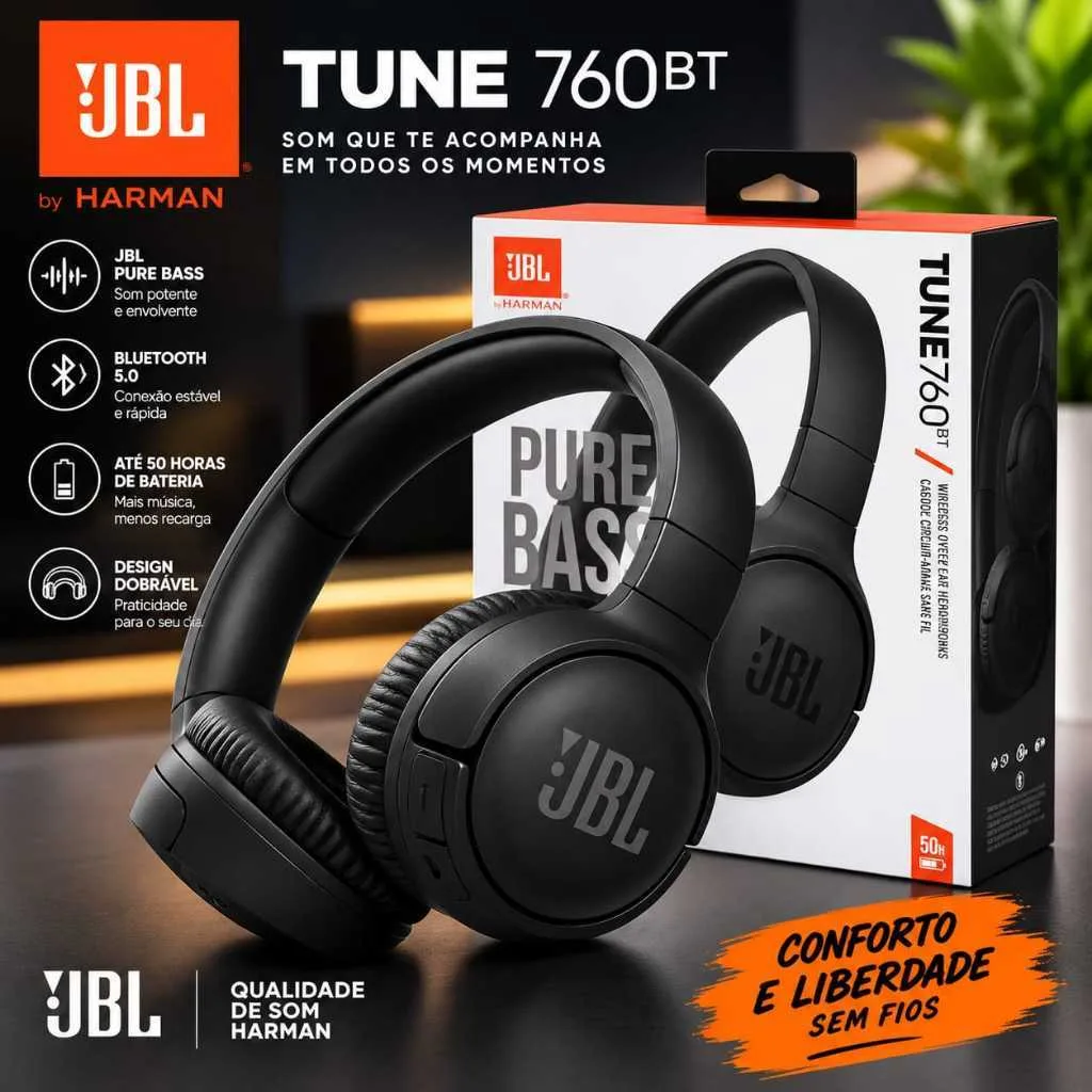 Fone de ouvido Bluetooth 760BT com cancelamento de ruído