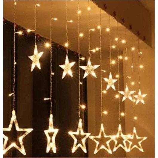 Cortina de luzes natalinas com estrelas de 3 m