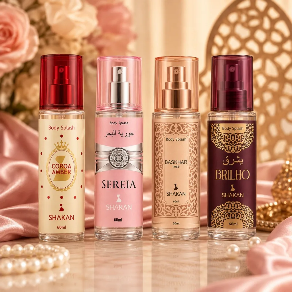 Kit Body Splash Feminino Árabe 60ml Shakan Coroa Amber Sereia Rubi Ametysta Presente Bolsa Ambarados