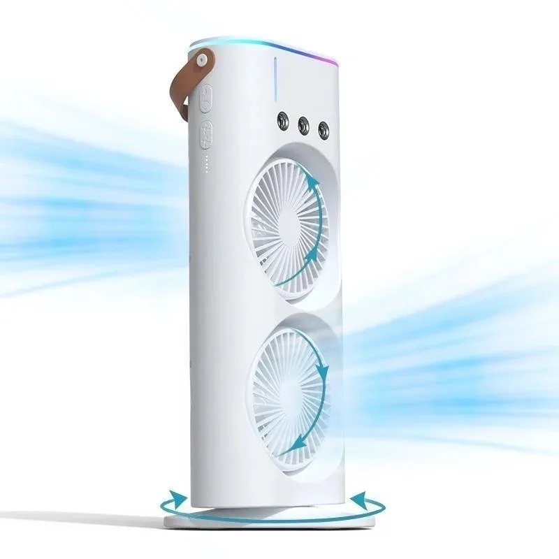 Mini Refrigerador de Ar Ventilador Umidificador Dupla Giratório RGB