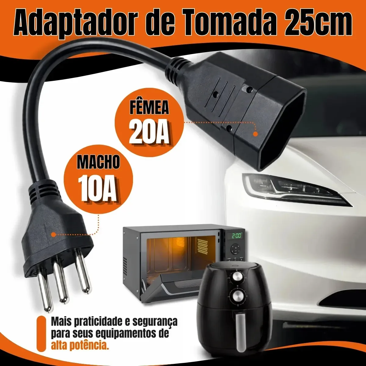 Adaptador de tomada reforçado de 20 A para 10 A