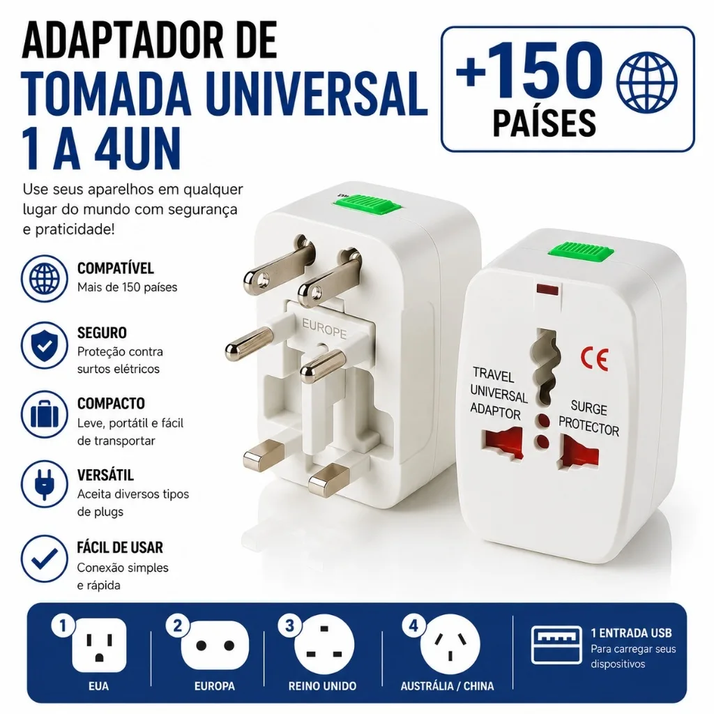 Adaptador universal de tomada com USB