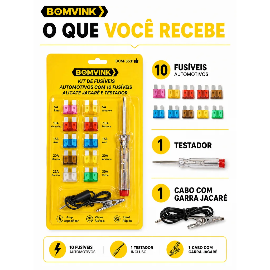 Kit de fusíveis automotivos com testador