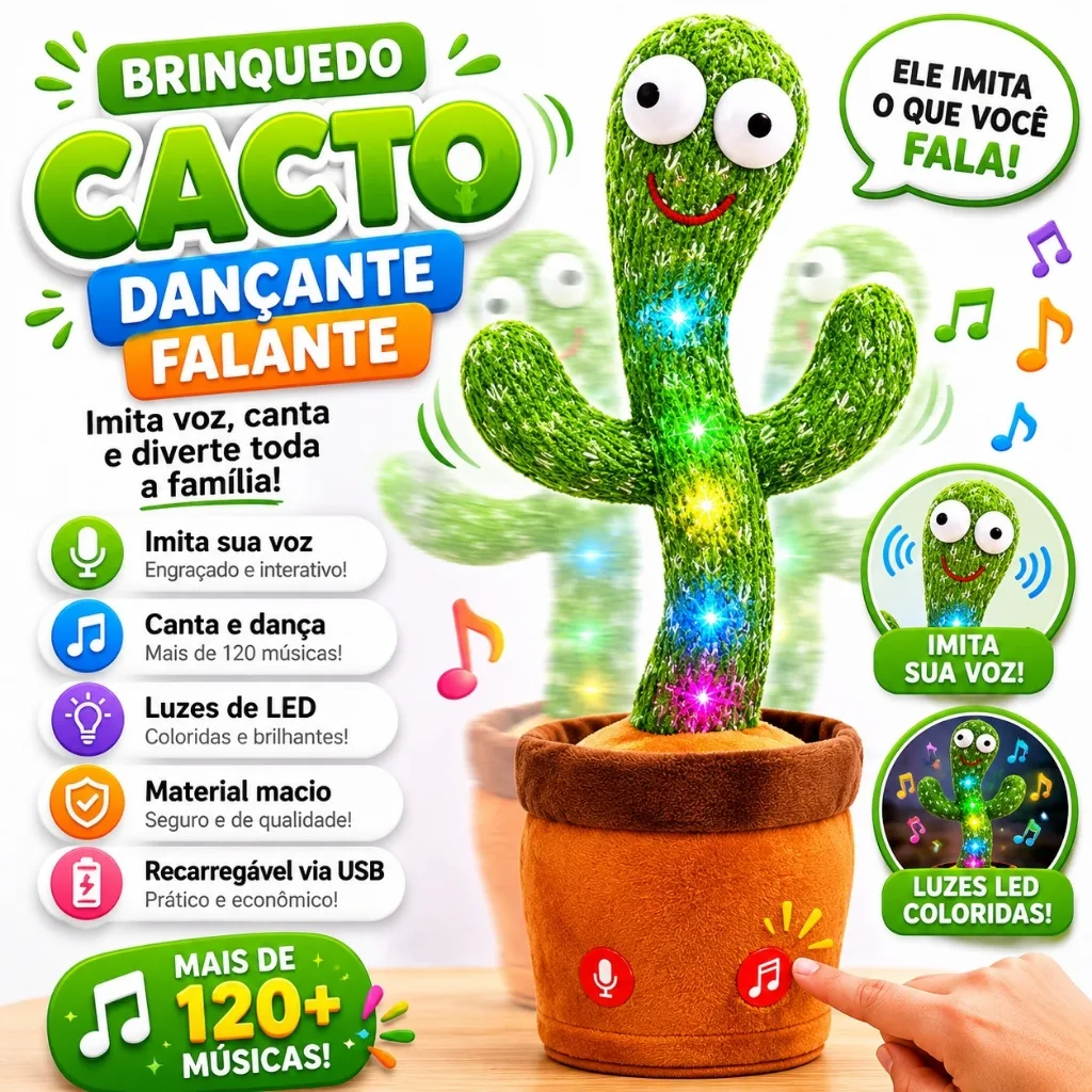 Brinquedo cacto dançante interativo