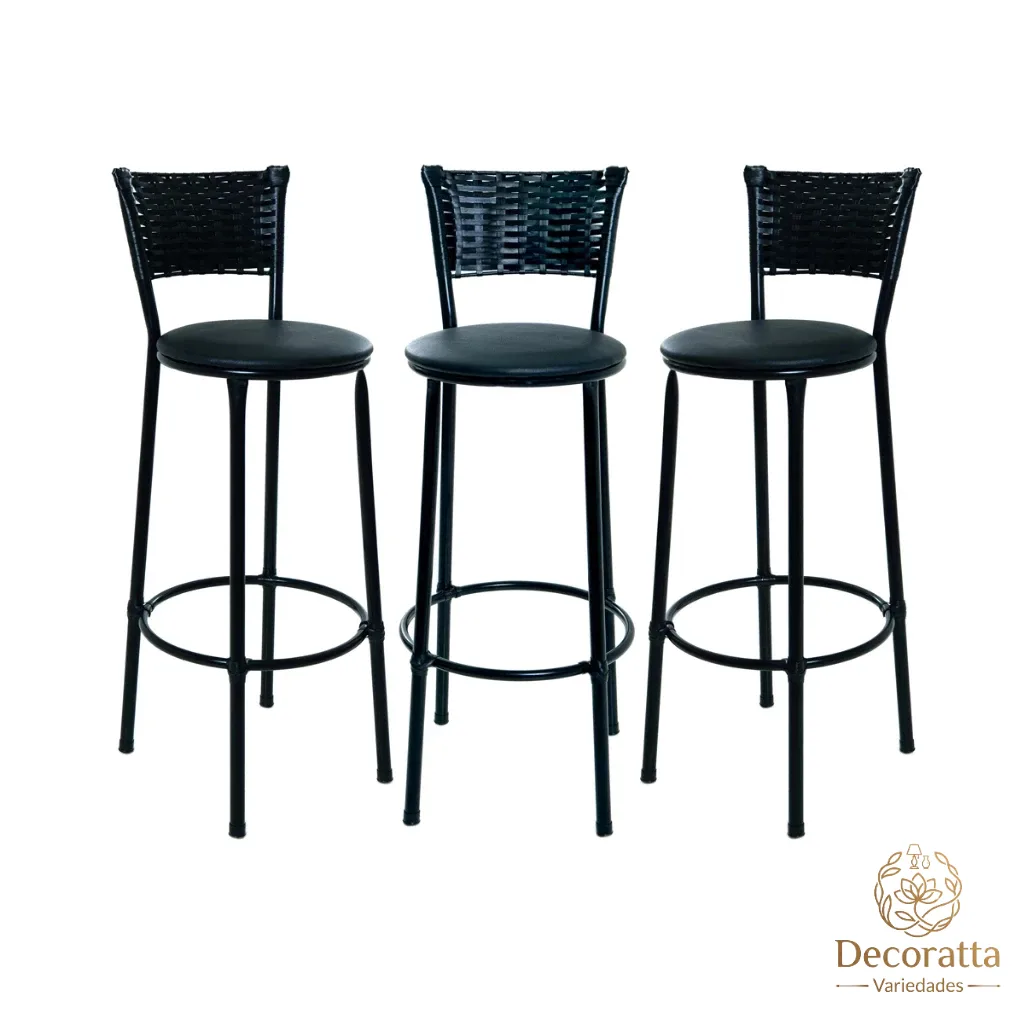 Conjunto com 3 banquetas de fibra preta