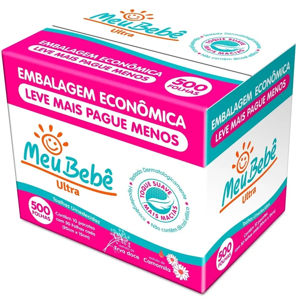 Toalha umedecida Meu Bebê Ultra com 500 folhas