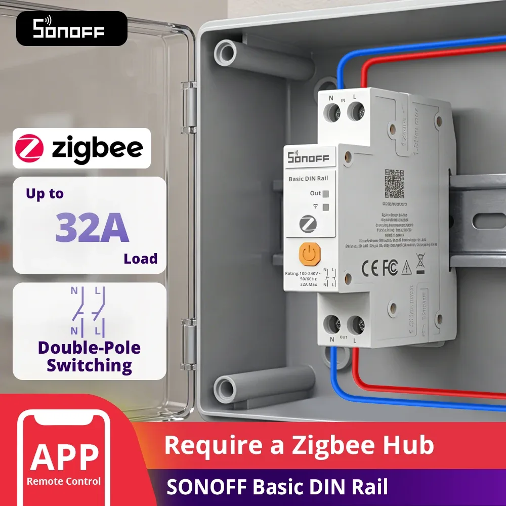 Interruptor inteligente Sonoff Basic-ZB1GSP para trilho DIN