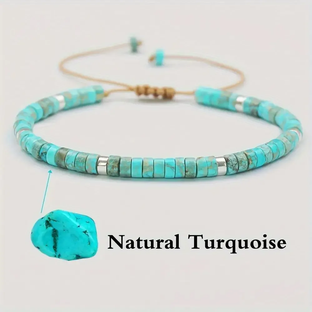 Pulseira ajustável com miçangas turquesa