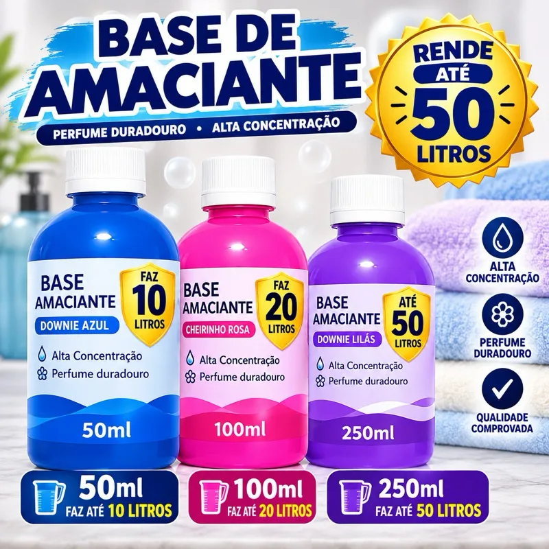 Base Amaciante Concentrada 50/100/250ml Faz até 50 litros perfumada tipo DOWNYEX RENDE MUITO