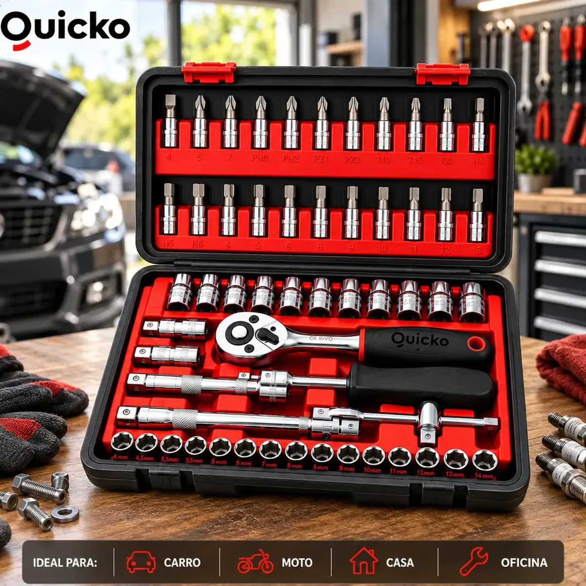 Jogo de ferramentas Quicko com 46 peças