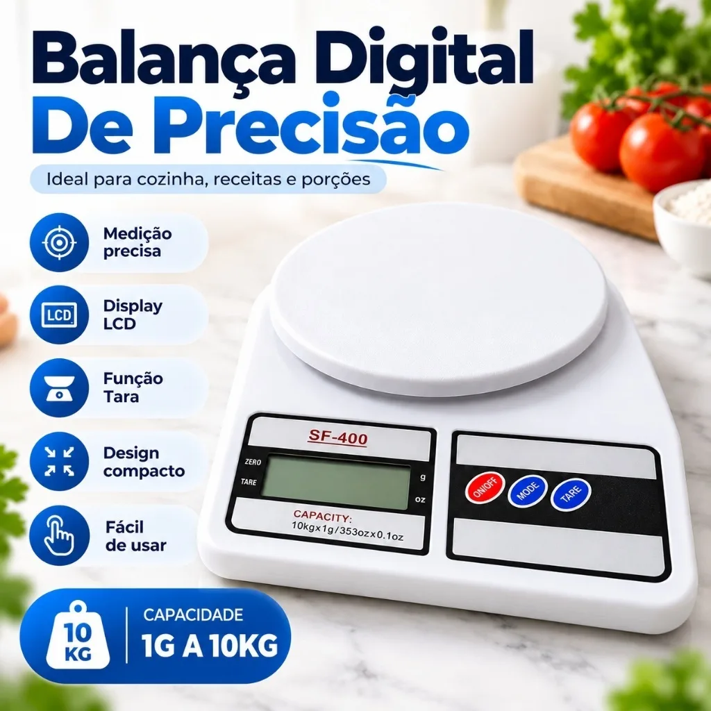 Balança digital de precisão para cozinha de até 10 kg
