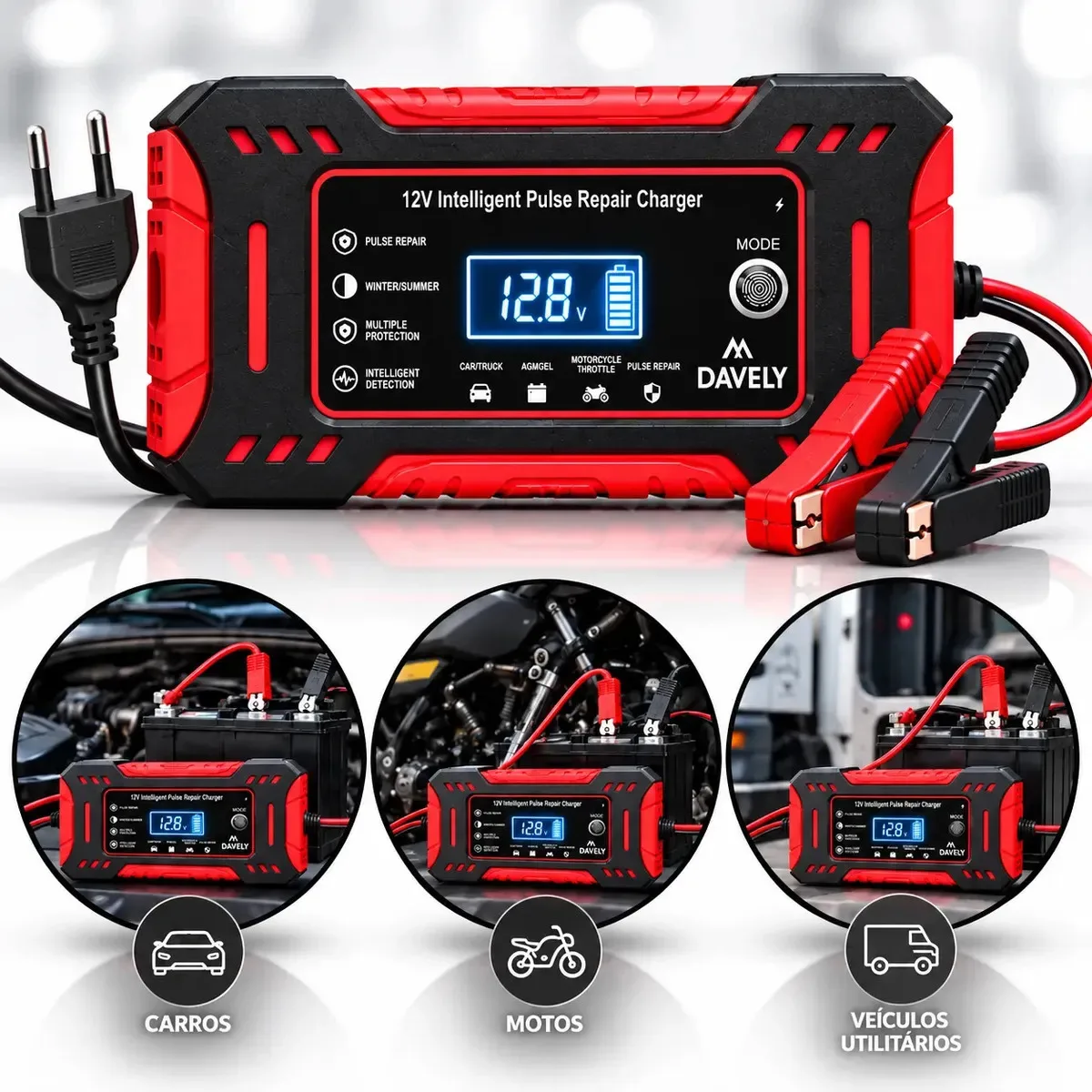 Carregador de bateria automotivo 12 V e 6 A
