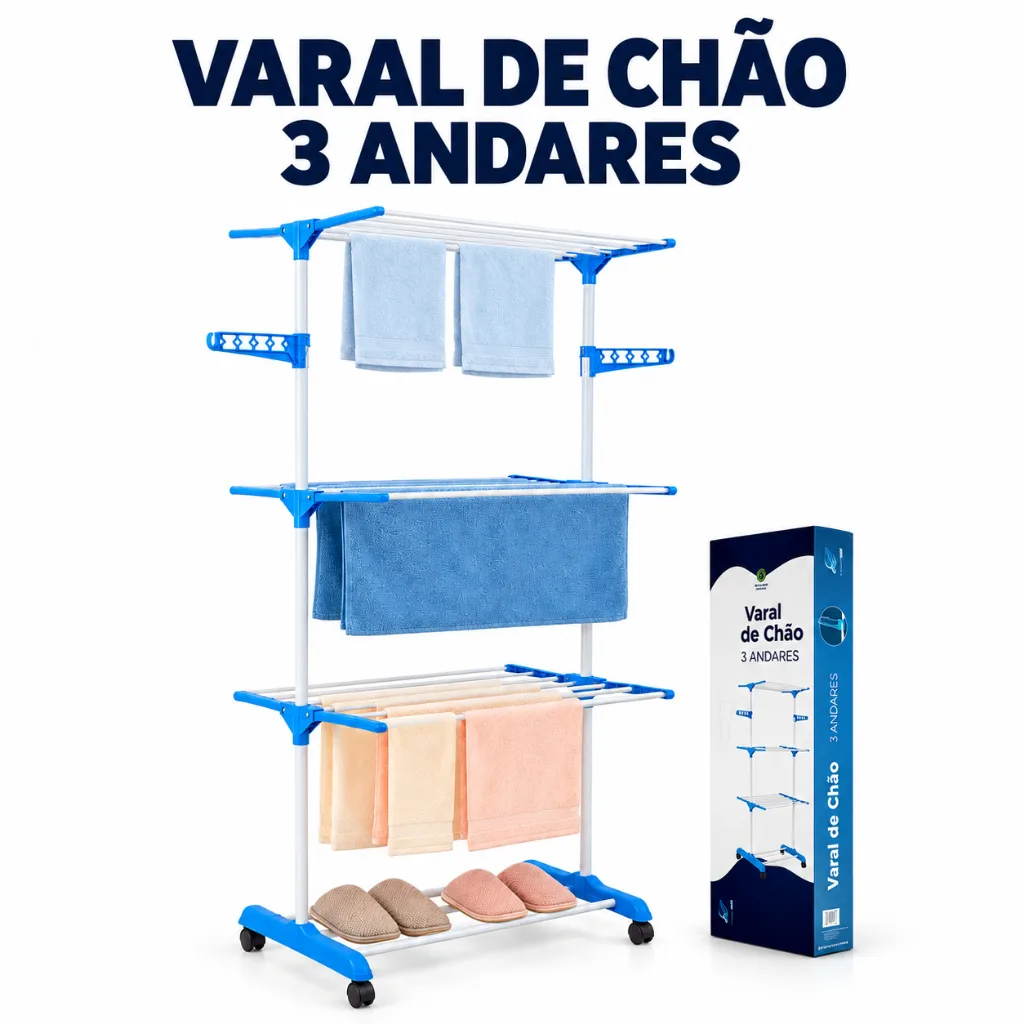 Varal de chão Planeta Tech dobrável com três andares