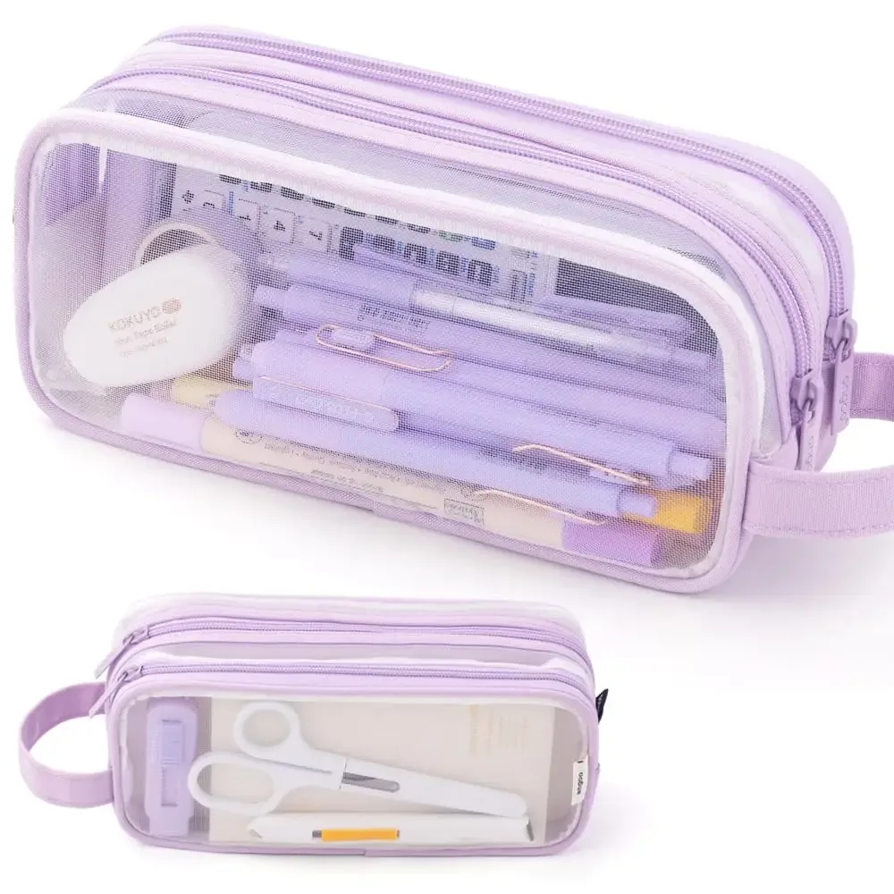 Estojo transparente roxo para papelaria