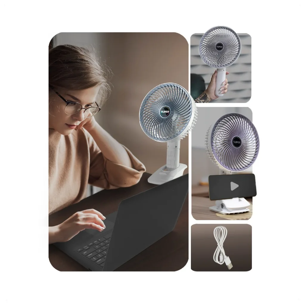 Ventilador de mesa portátil com clipe USB