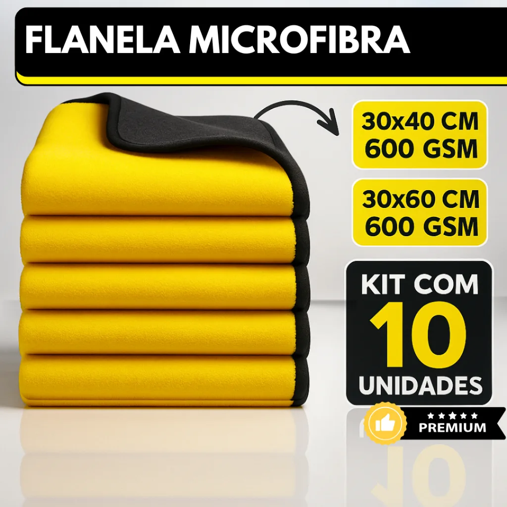 Kit com 10 panos de microfibra automotiva
