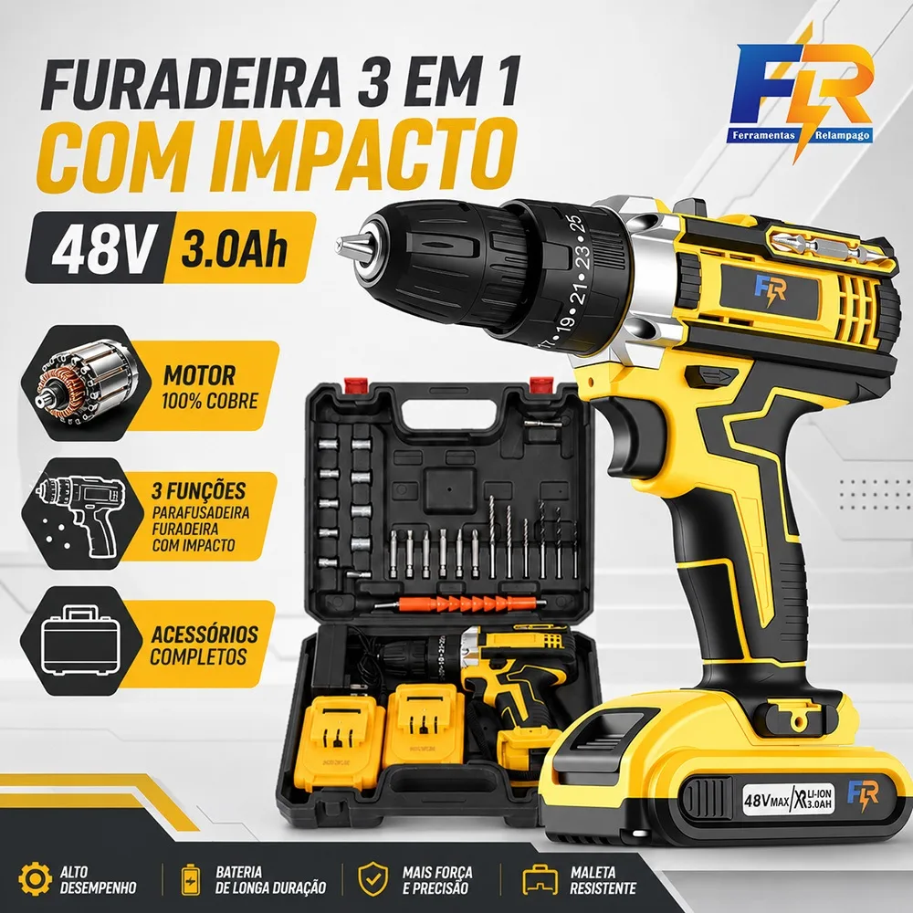 Parafusadeira e furadeira de impacto sem fio de 48 V