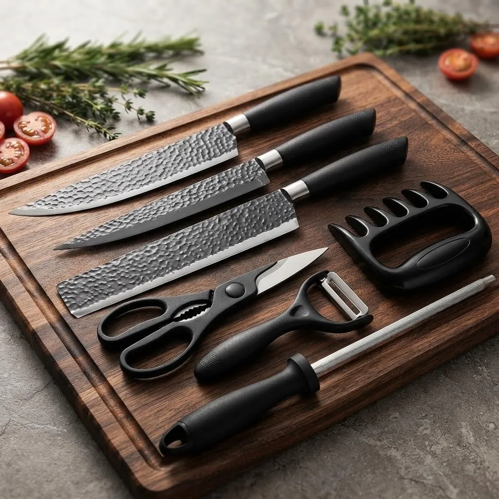 Kit de churrasco com 8 peças e maleta