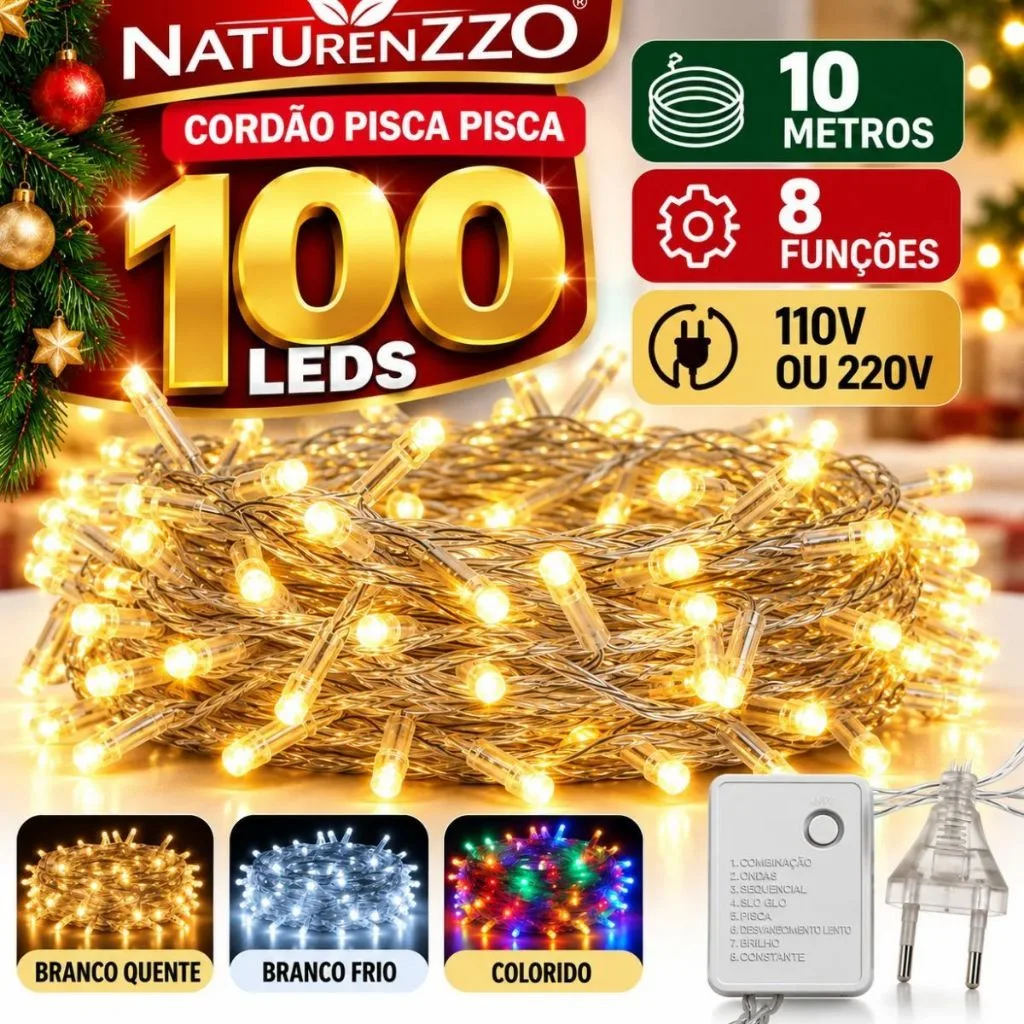 Pisca-pisca natalino Naturenzzo com 100 LEDs