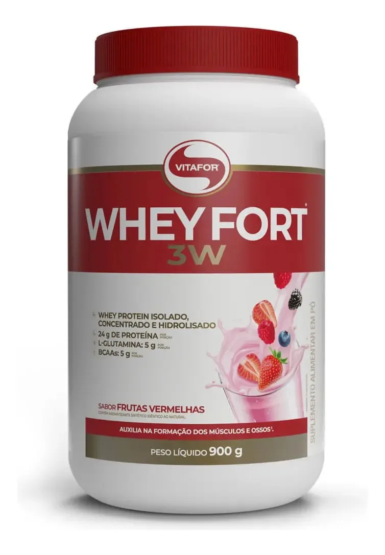 Whey protein Fort 3W Vitafor sabor frutas vermelhas