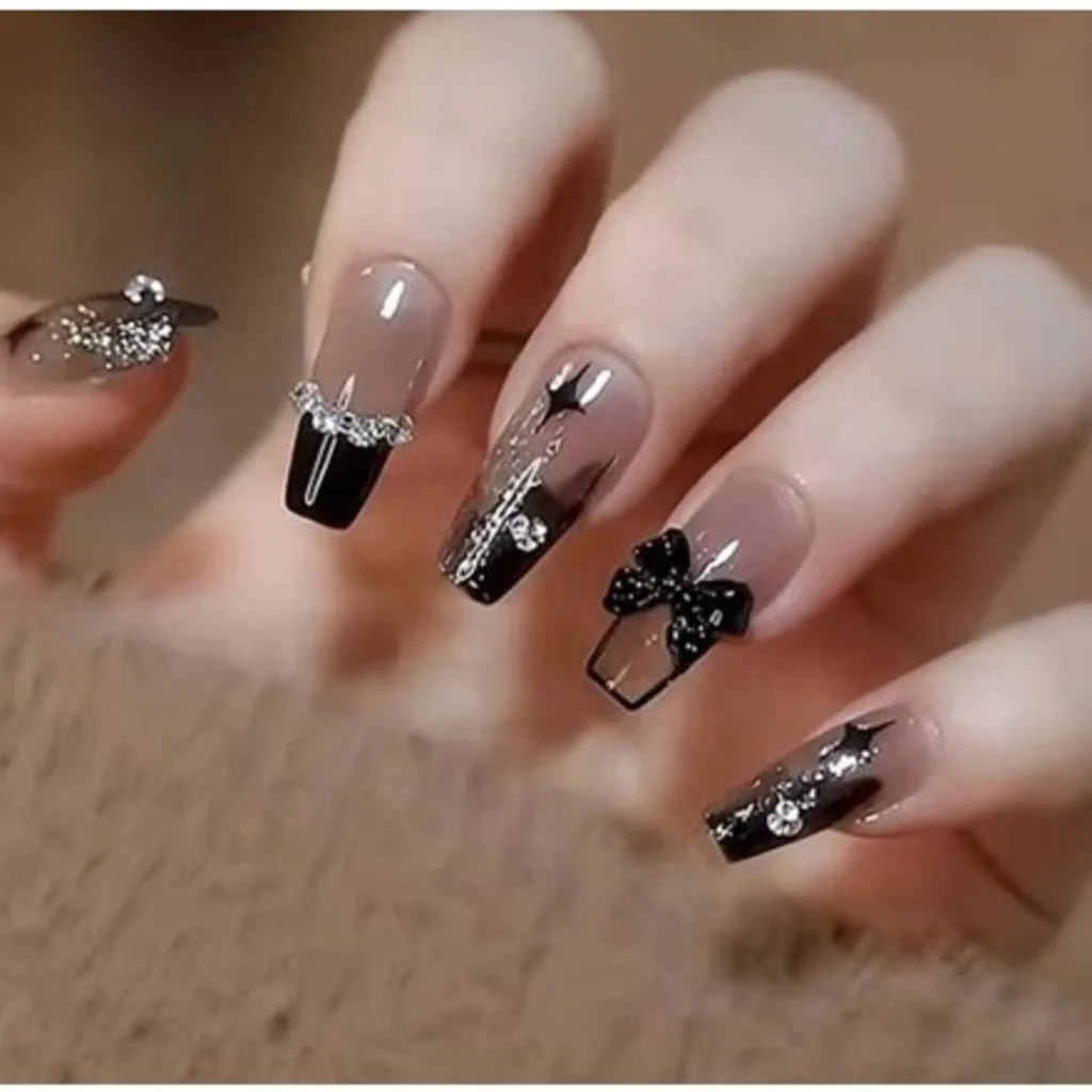 Kit de unhas postiças decoradas com glitter