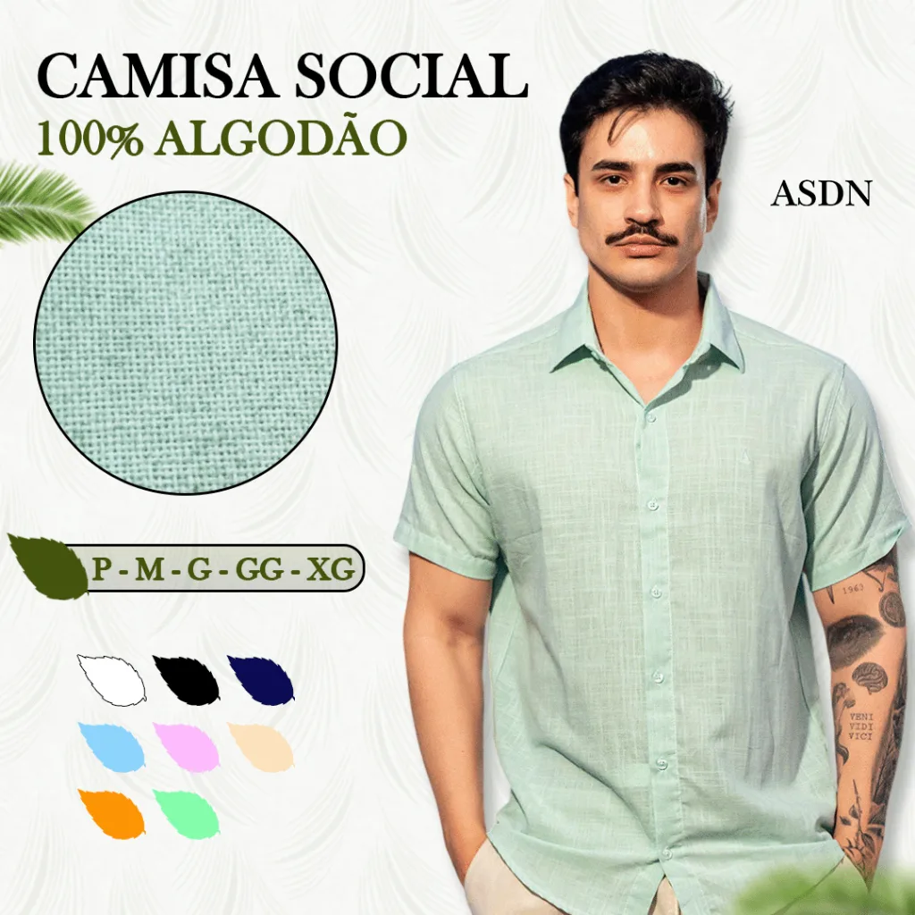 Camisa masculina social de linho com manga curta