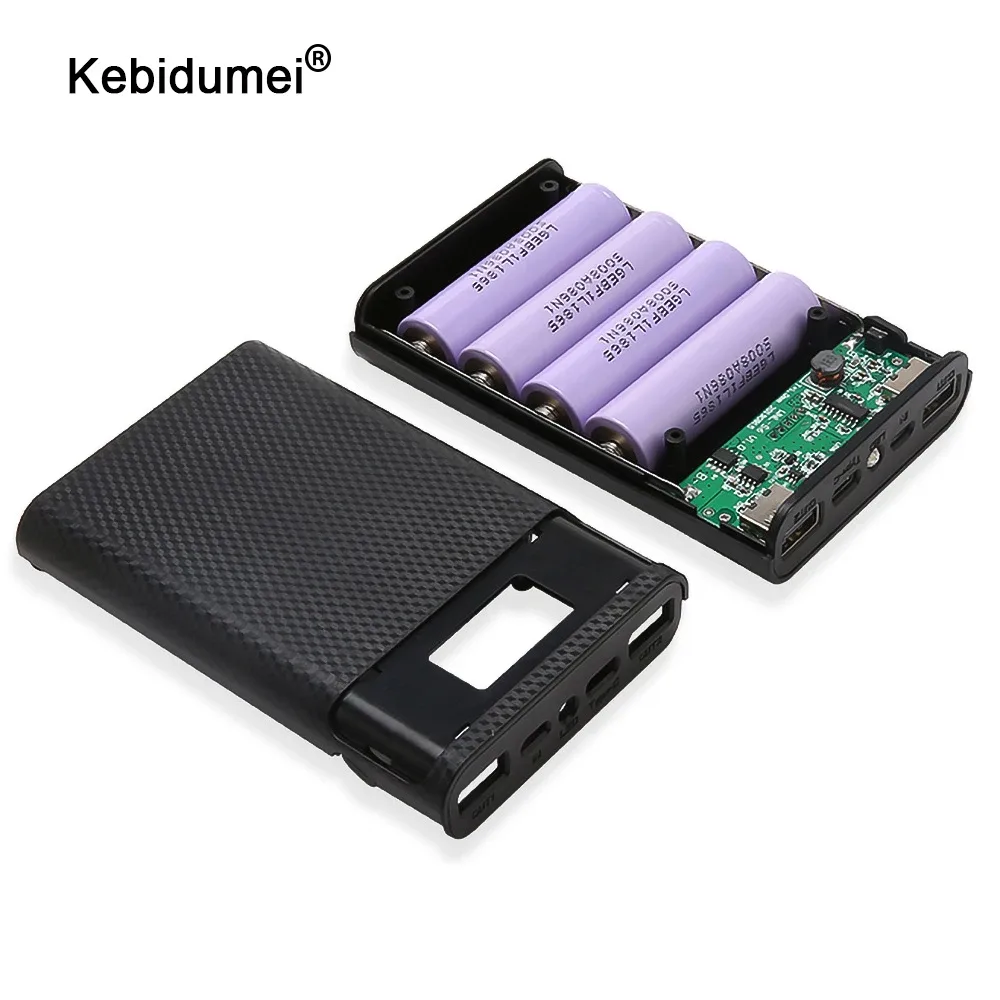 Estojo para quatro baterias 18650 com USB tipo C