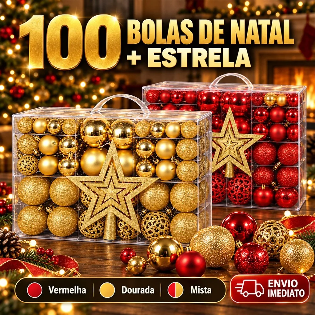 Kit de bolas e estrela para árvore de Natal