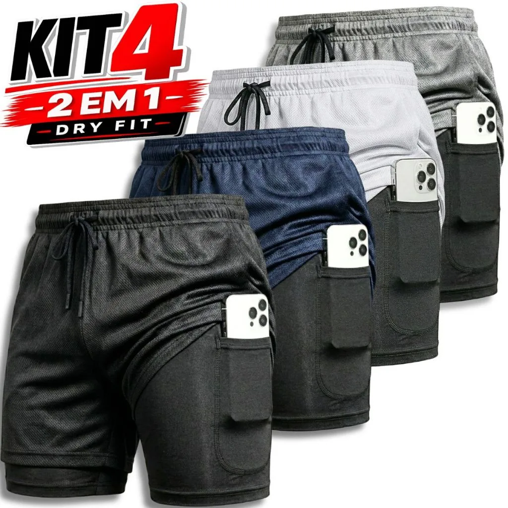 Kit com 4 shorts masculinos para treino
