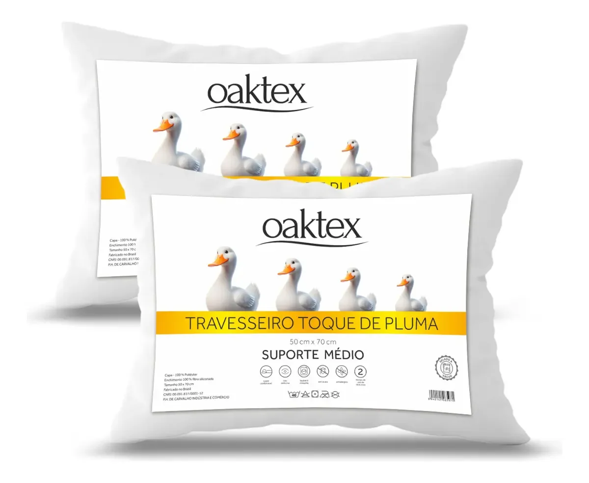Kit com 2 travesseiros Oaktex antialérgicos